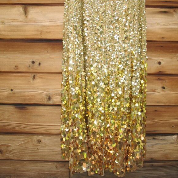 MAC DUGGAL 6077 Gold Thin Strap Cut Out Gown With Ombre Sequins - Picture 15 of 16